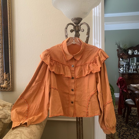 POL Jackets & Blazers - Orange Ruffled Button-Up Blouse or Jacket. New without tags. Never worn, size sm